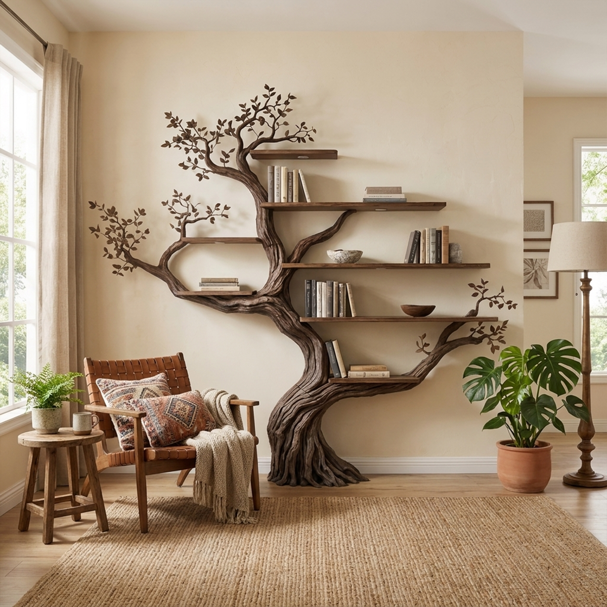 Modern Organic Tree Branch Bookshelf, Flowing Wall Feature - Image 7