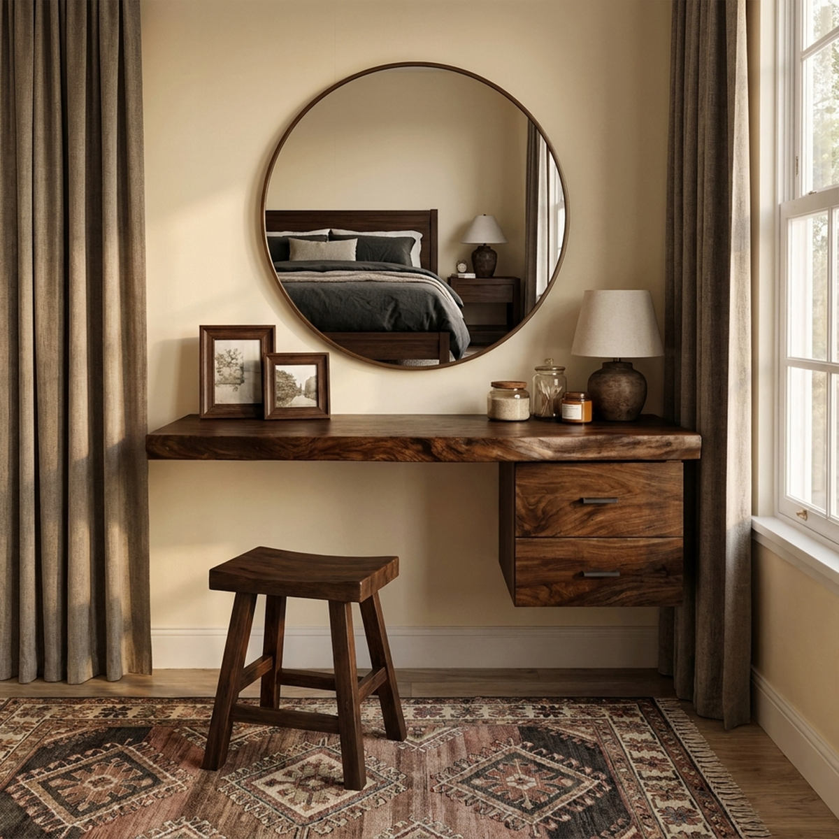 Floating Solid Wood Dressing Table with Drawer for Bedroom - Image 4