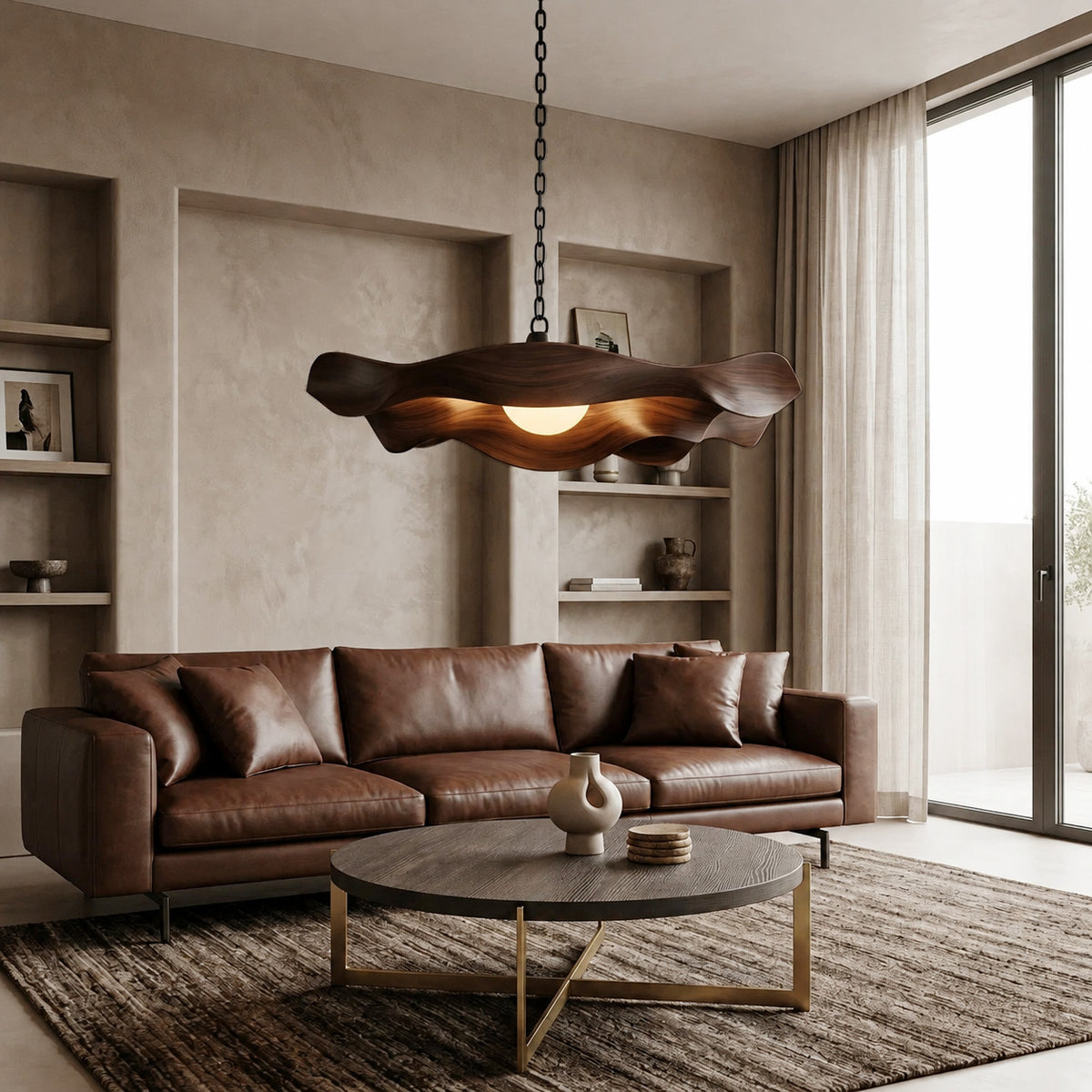 Modern Sculptural Solid Wood Pendant Light with Flowing Contours - Image 7