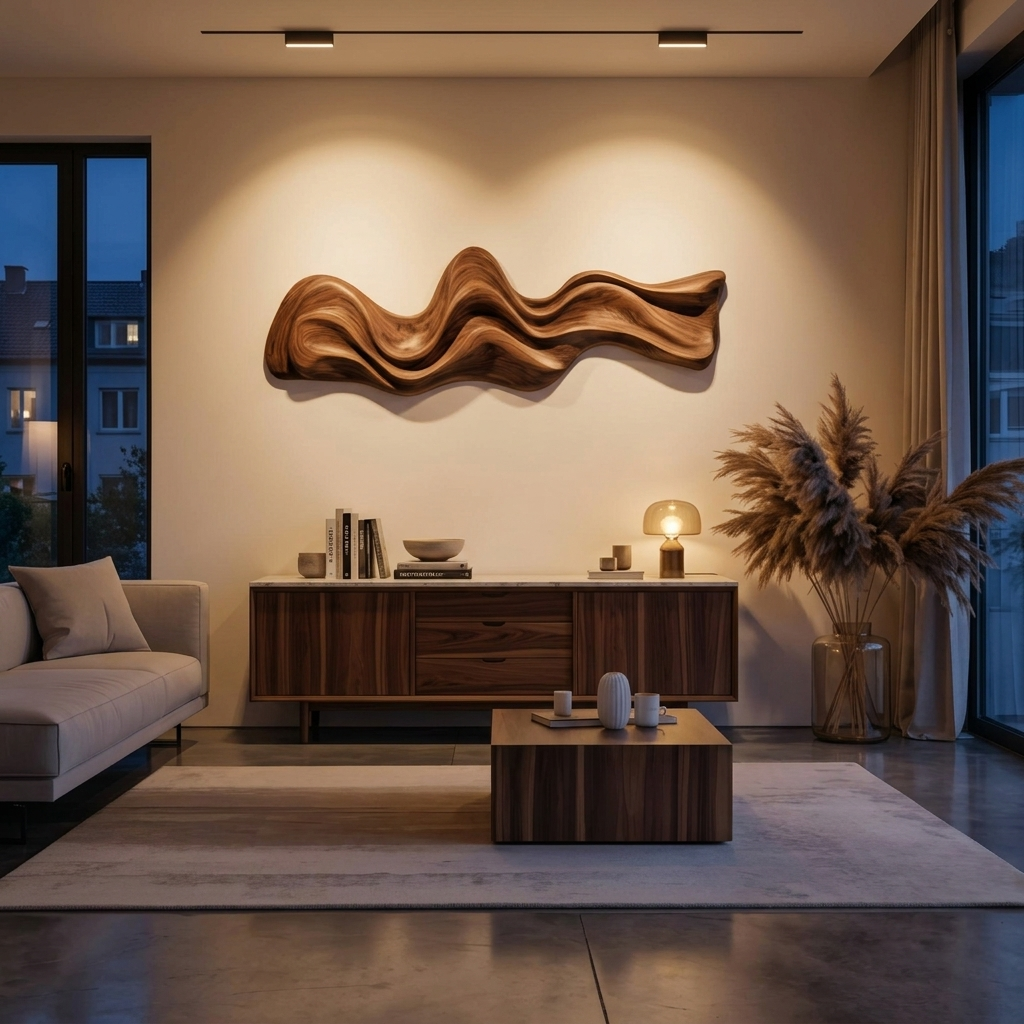 Large Wavy Solid Wood Wall Art Sculpture for Living Room - Image 7
