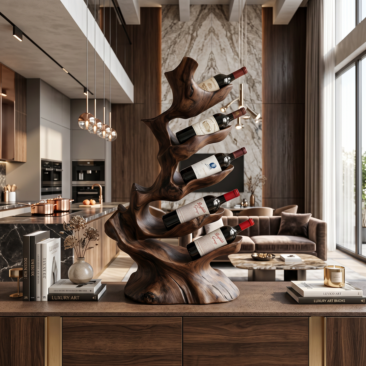 Freestanding Monkeypod Wood Wine Stand for Counter or Floor - Image 7