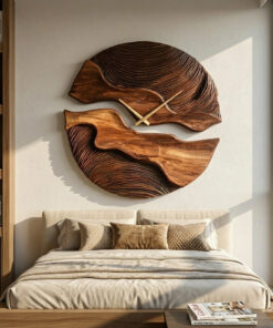 Alternative view of Carved Solid Wood Wall Clock with Organic Split Form