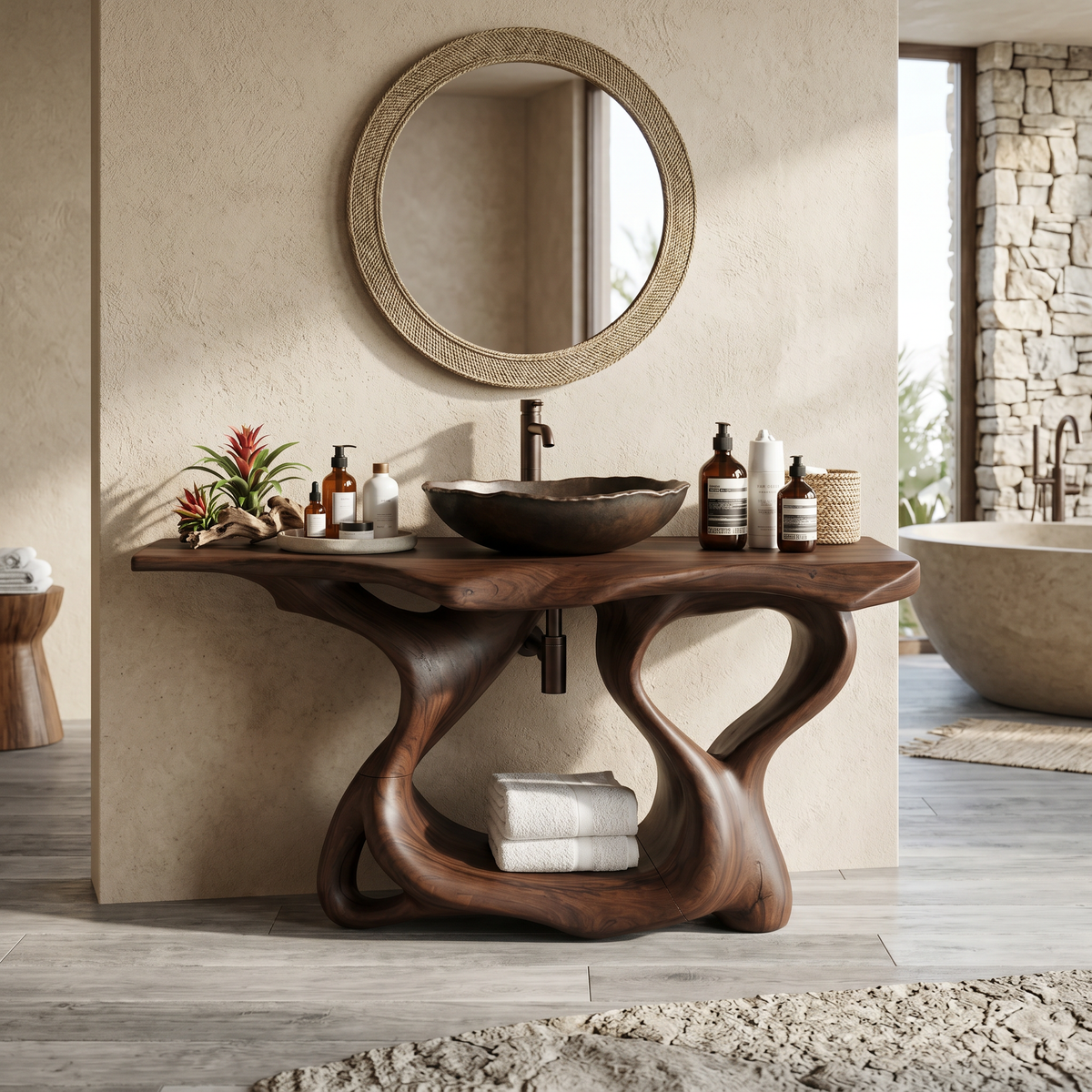 Rustic Solid Wood Bathroom Vanity with Waterproof PU Finish - Image 7