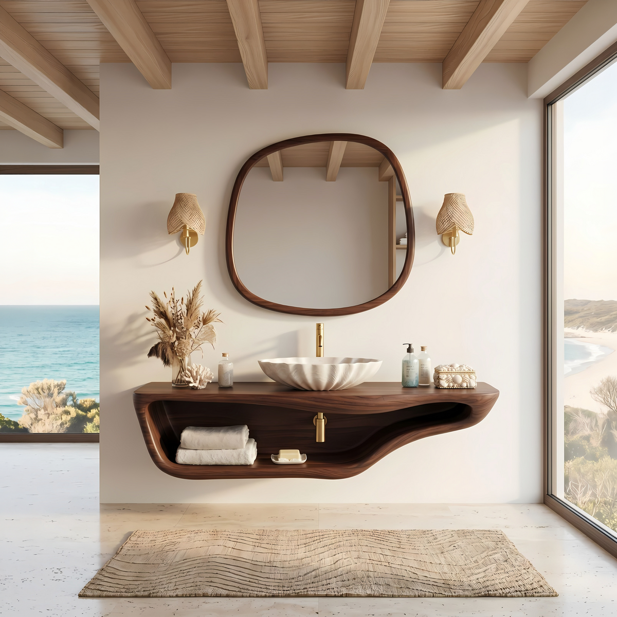 Live Edge Wood Vanity Countertop Shelf for Custom Bathrooms - Image 7