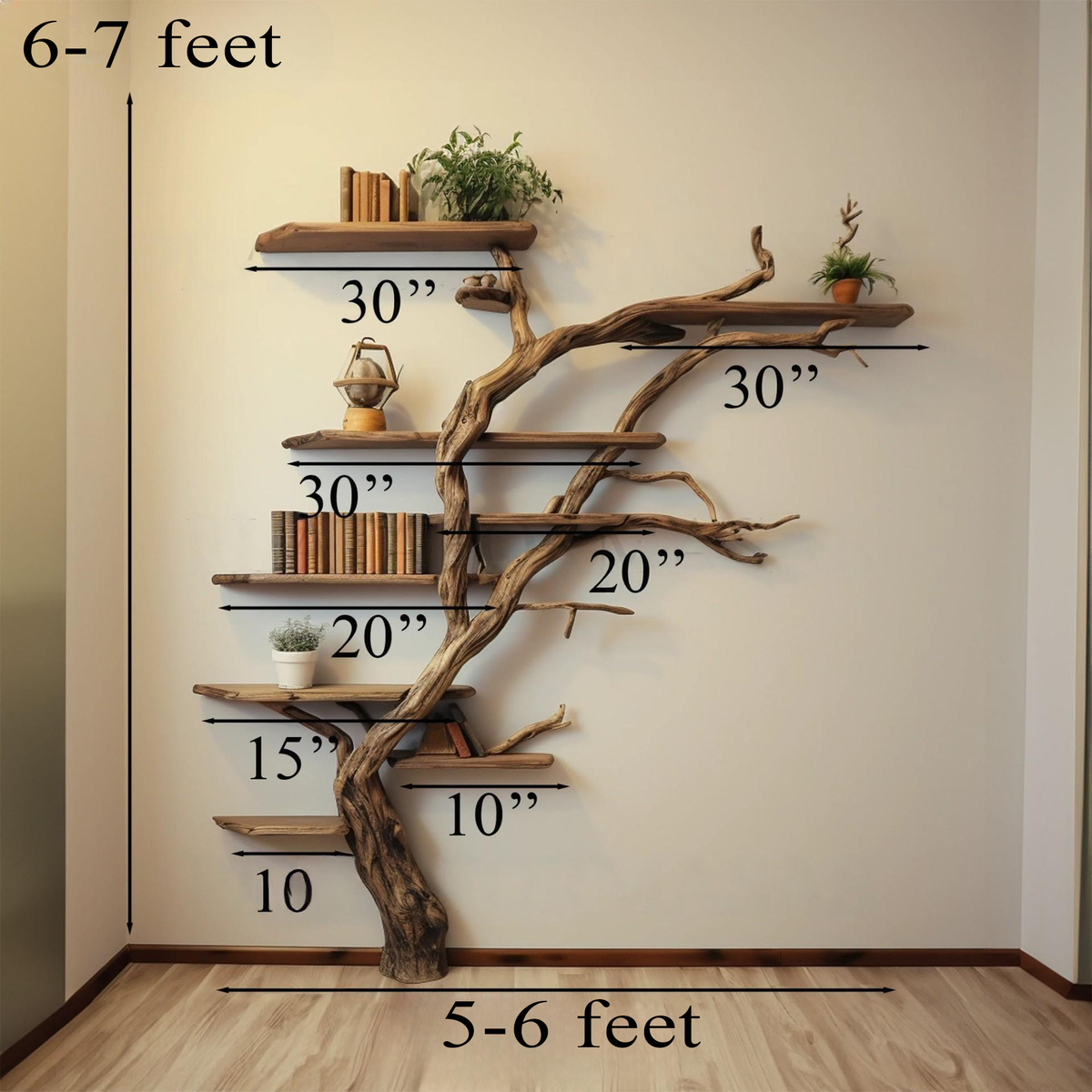 Narrow Corner Tree Branch Wall Shelf in Dark Brown, 84 in Tall - Image 5