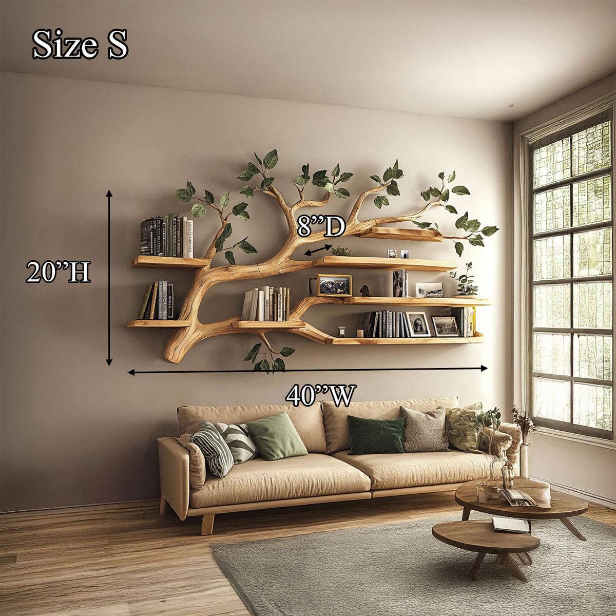 Rustic Tree Branch Floating Wall Shelf for Office or Reading Corner - Image 7