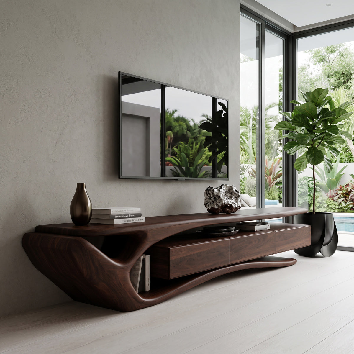 Sculptural Solid Wood TV Stand with Storage Drawers - Image 7