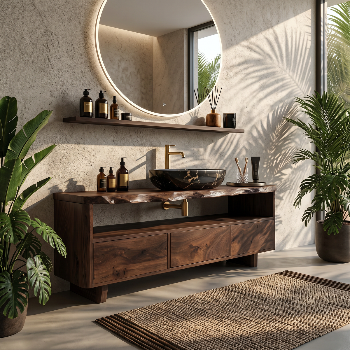 Mid-Century Solid Wood Wall-Mount Bathroom Vanity, Live Edge - Image 7