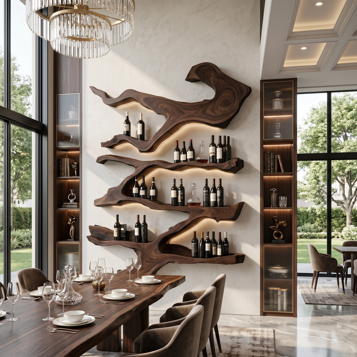 Farmhouse Monkeypod Wood Wall Wine Rack Display - Image 7