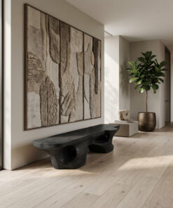 Alternative view of Carved Solid Wood Sculptural Bench in Black for Living Room