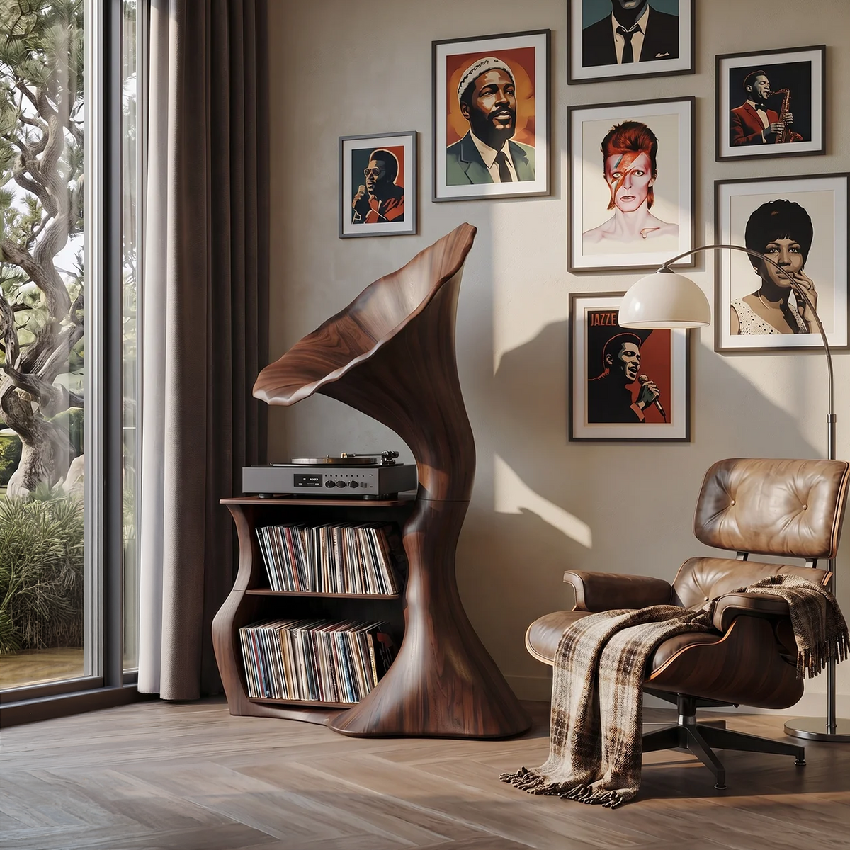 Handcrafted Hardwood Record Player Stand with Cube Storage - Image 7