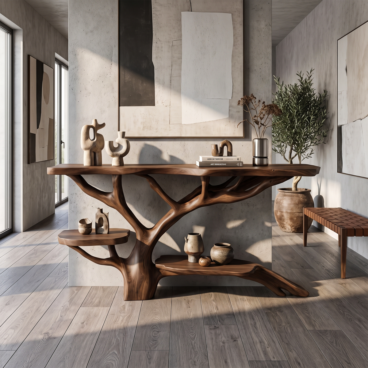 Farmhouse Solid Wood Console Table with Live Edge Detail - Image 7
