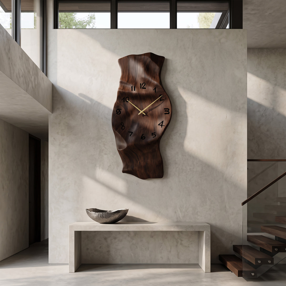 Vertical Solid Wood Sculptural Wall Clock with Organic Curves - Image 6