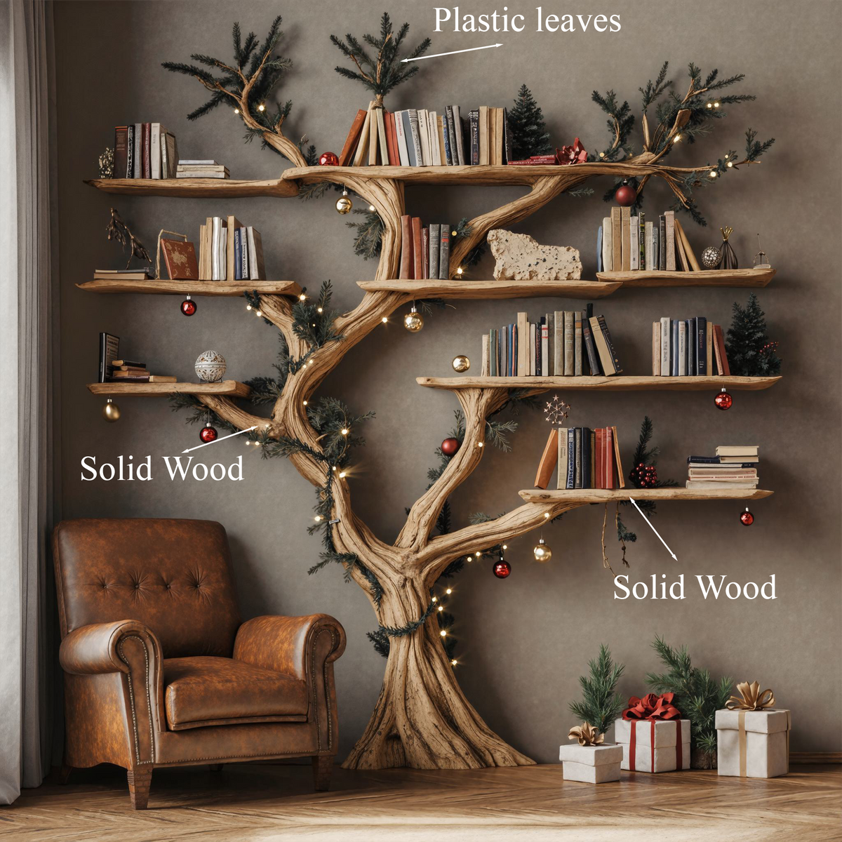 Driftwood-Style Tree Branch Floating Bookshelf, 70 x 70 Inch - Image 5