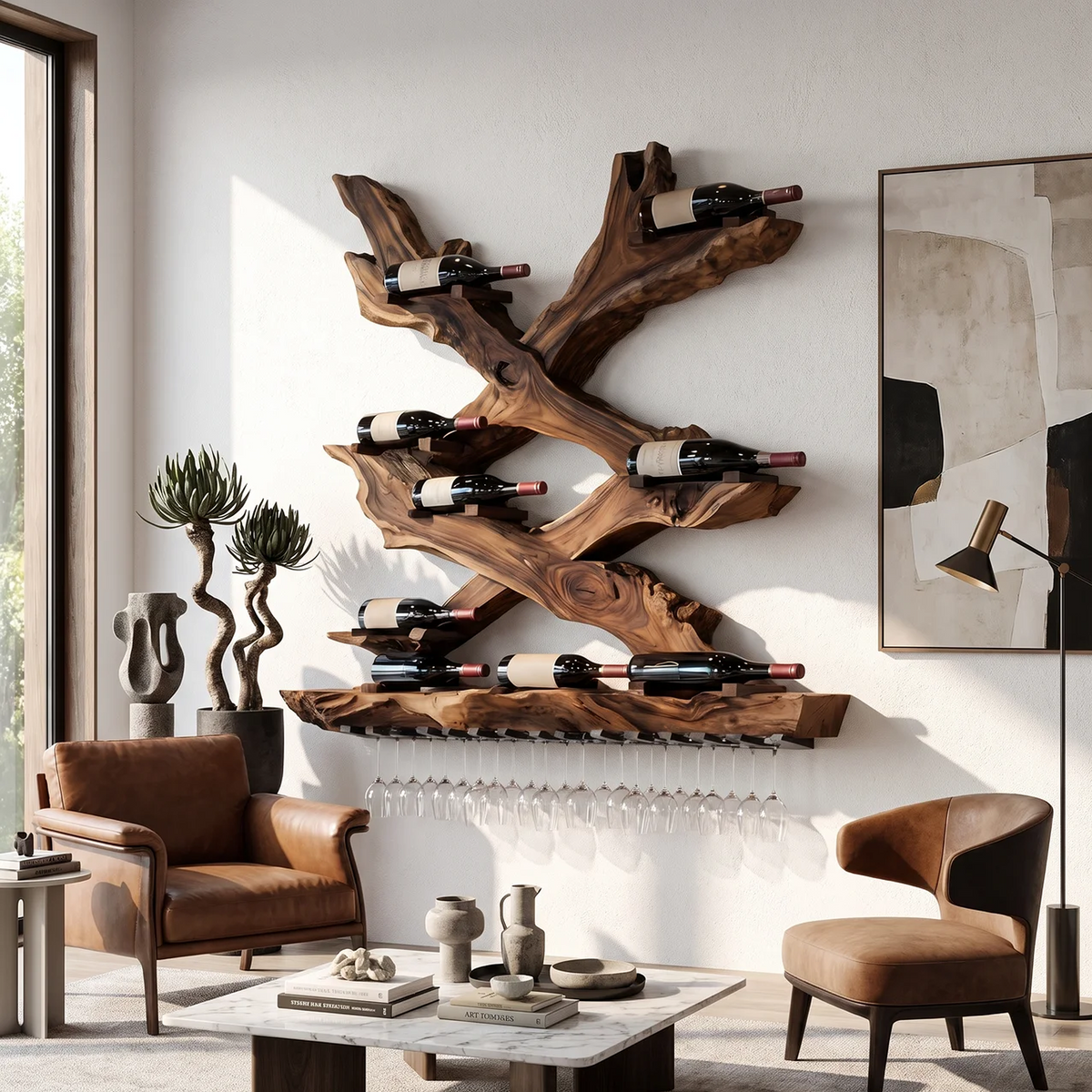 Monkeypod Wood Wall Wine Rack with Mid-Century Rustic Style - Image 7