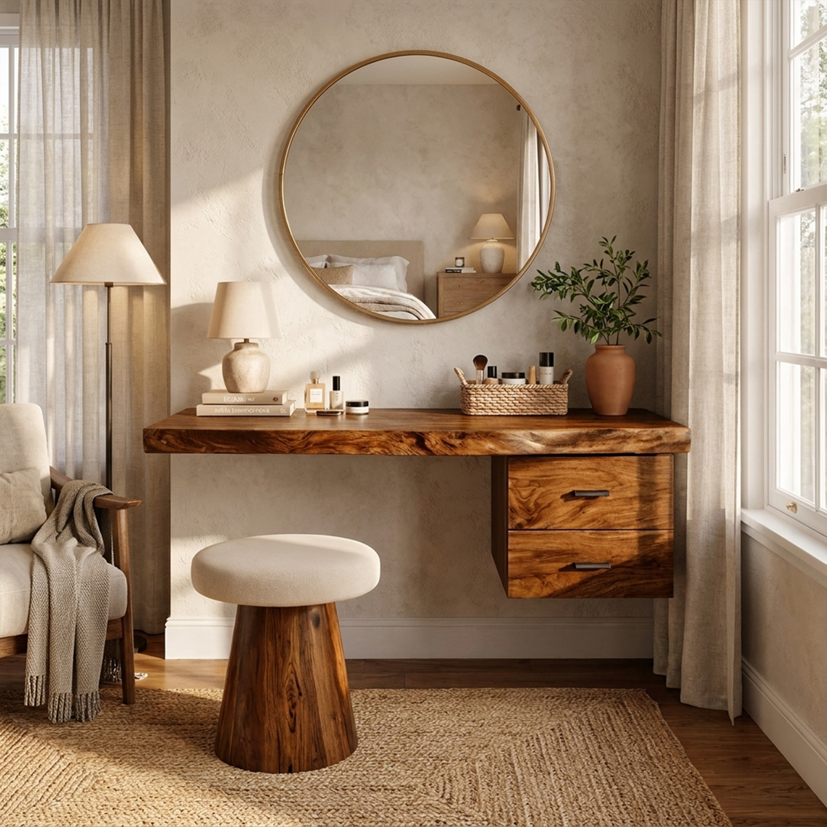 Floating Solid Wood Dressing Table with Drawer for Bedroom - Image 5