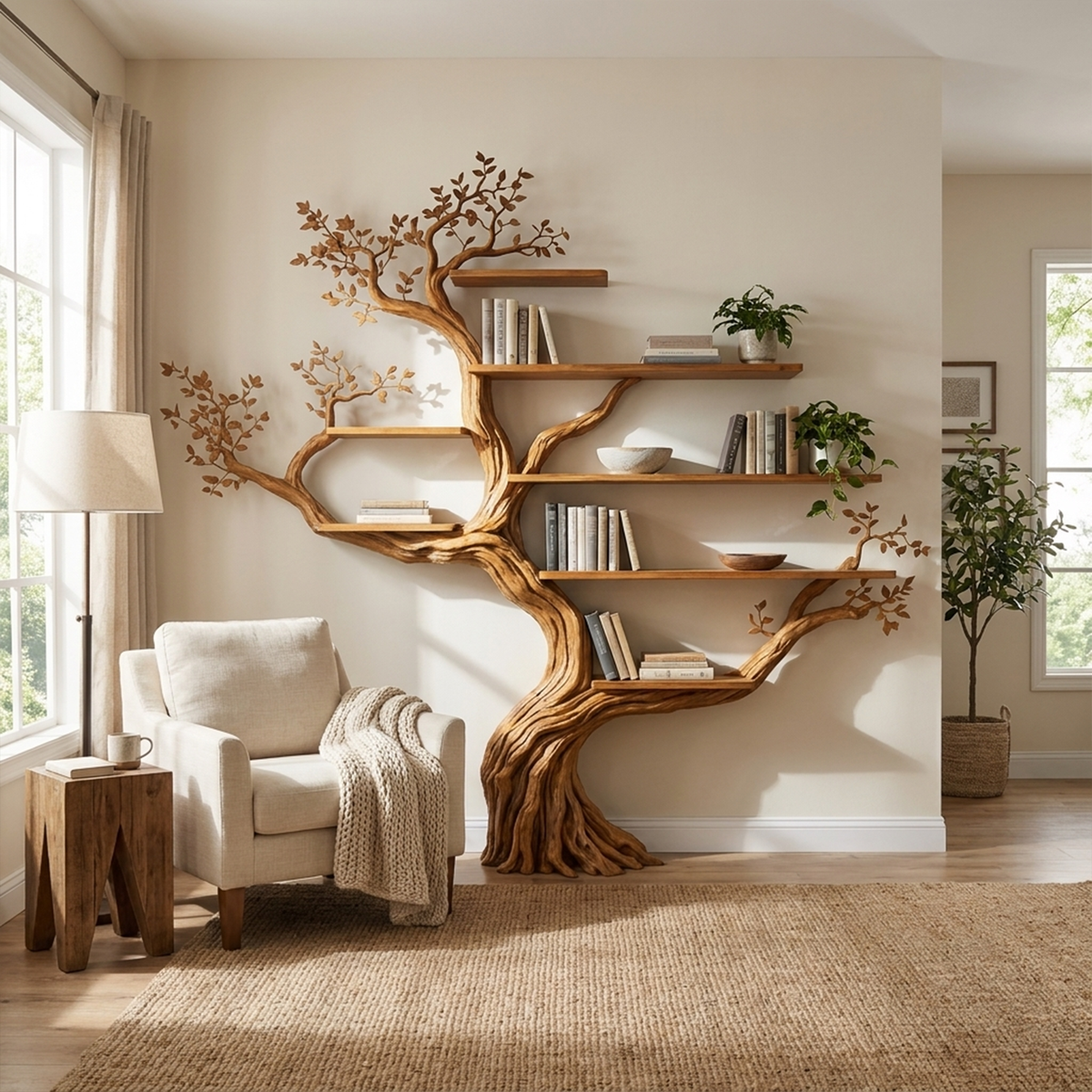Modern Organic Tree Branch Bookshelf, Flowing Wall Feature - Image 6
