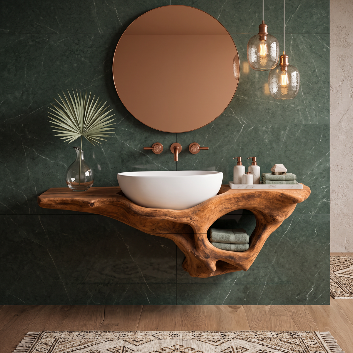 Mid-Century Live Edge Solid Wood Bathroom Vanity Shelf - Image 6