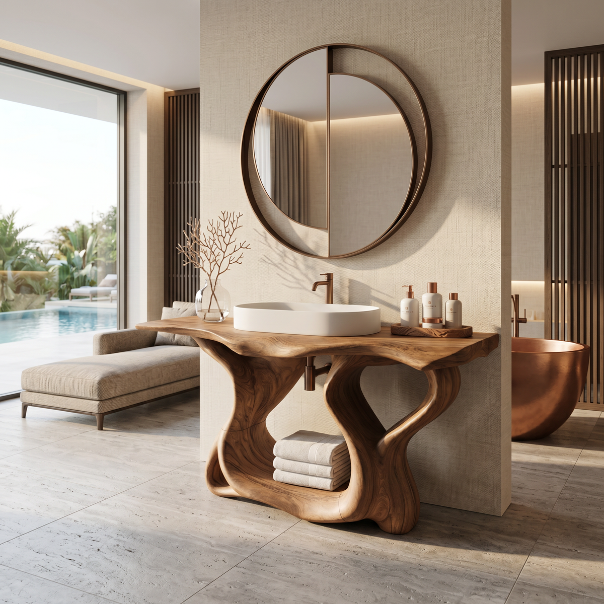 Rustic Solid Wood Bathroom Vanity with Waterproof PU Finish - Image 6