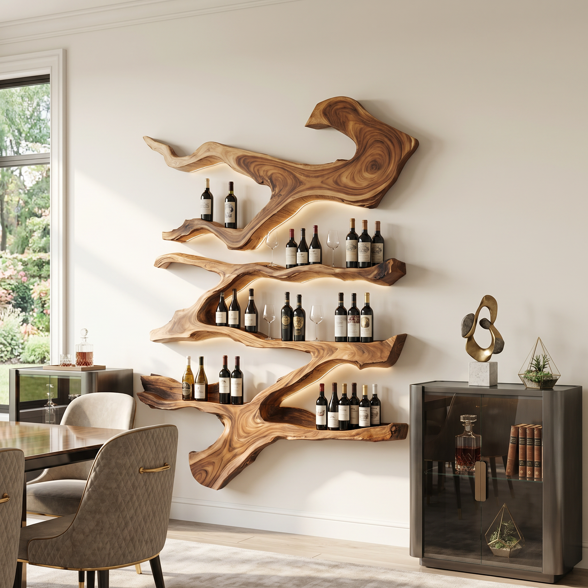 Farmhouse Monkeypod Wood Wall Wine Rack Display - Image 6