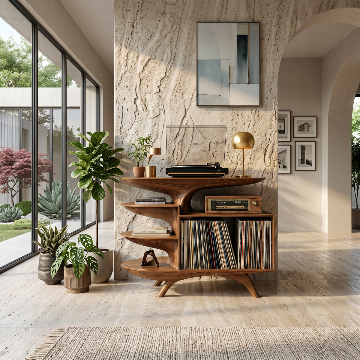 Modern Reclaimed Tamarind Wood Record Player Stand for Bedroom - Image 6