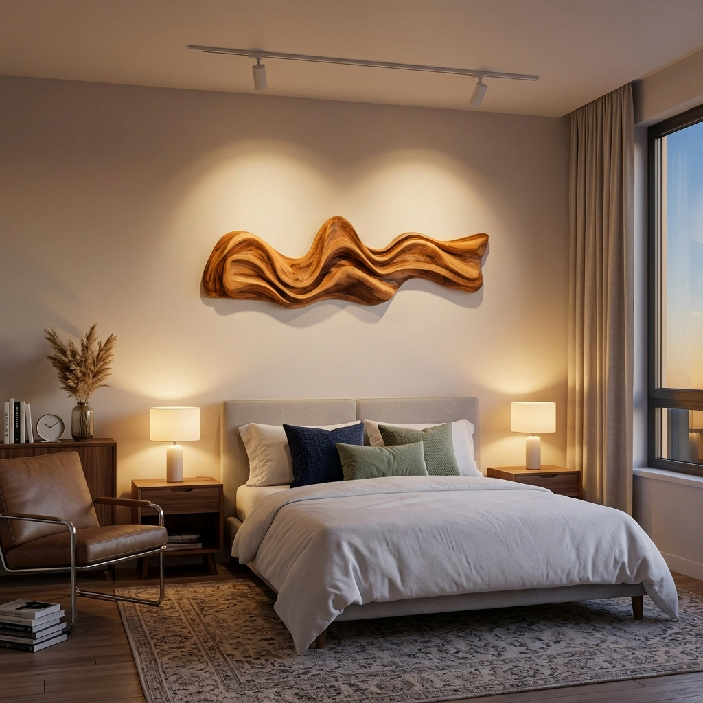 Large Wavy Solid Wood Wall Art Sculpture for Living Room - Image 6