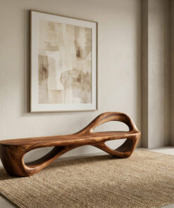 Alternative view of Sculptural Solid Wood Bench with Open Cut-Out Base for Living Room