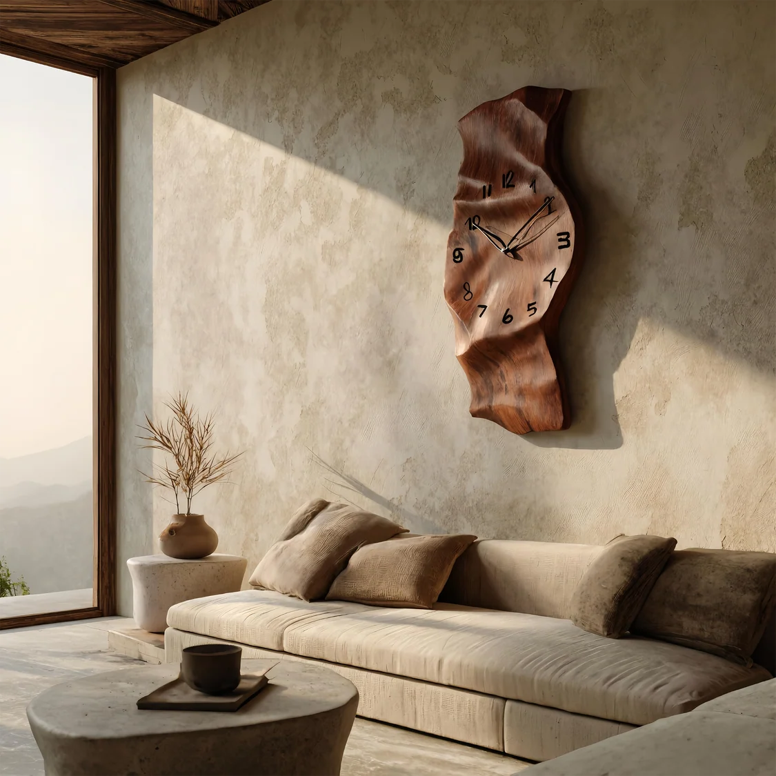Vertical Solid Wood Sculptural Wall Clock with Organic Curves - Image 5