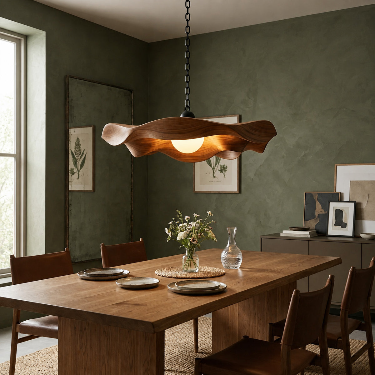 Modern Sculptural Solid Wood Pendant Light with Flowing Contours - Image 6