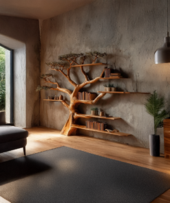 Alternative view of Rustic Tree Branch Bookshelf for Living Room and Library Walls