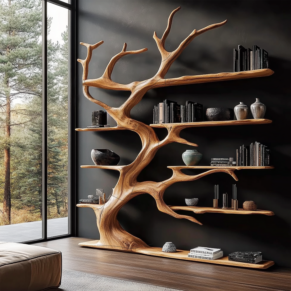 Rustic Tree Branch Bookshelf for Living Room Display - Image 2