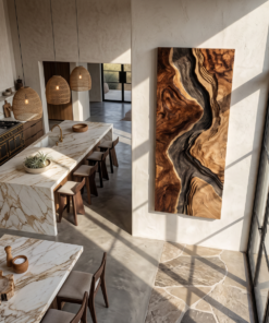 Alternative view of Hand-Carved Solid Hardwood Wave Wall Sculpture for Entryway