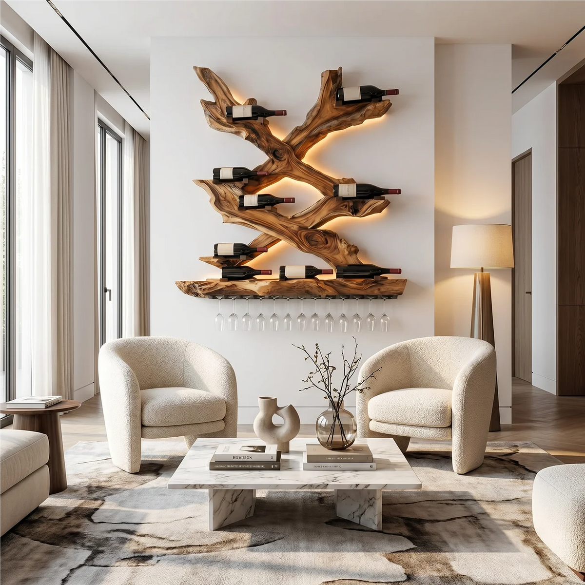Monkeypod Wood Wall Wine Rack with Mid-Century Rustic Style - Image 6