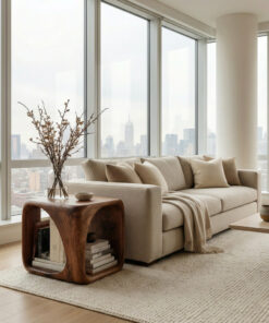 Alternative view of Solid Wood Waterfall Side Table with Open Hollow Center