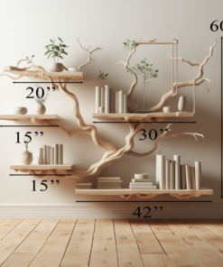 Alternative view of White Tree Branch Floating Bookshelf in Carved Solid Wood