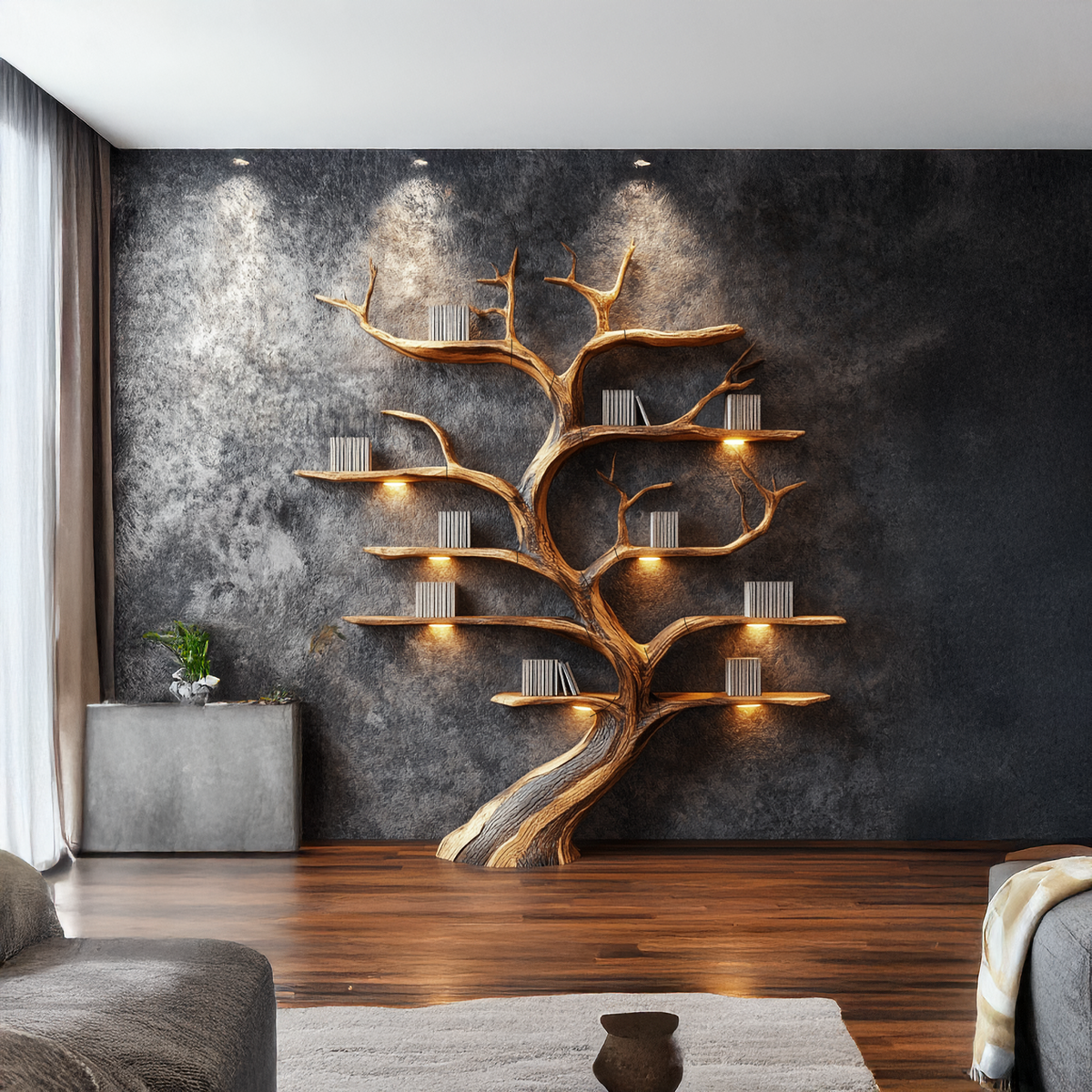 Driftwood-Style Tree Branch Wall Shelf in Rustic Solid Wood - Image 2