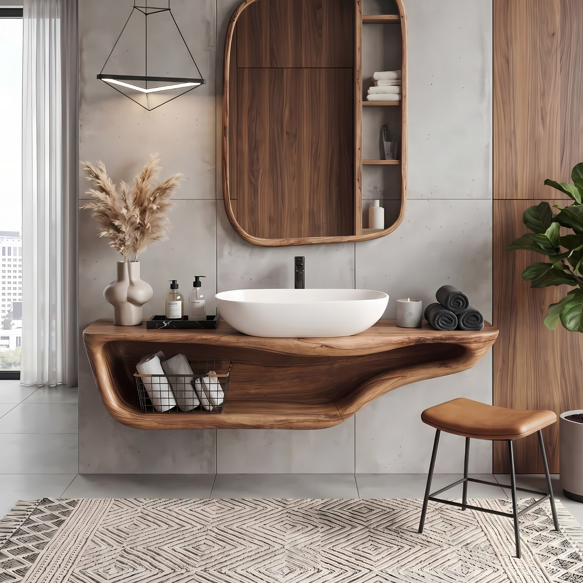 Live Edge Wood Vanity Countertop Shelf for Custom Bathrooms - Image 6