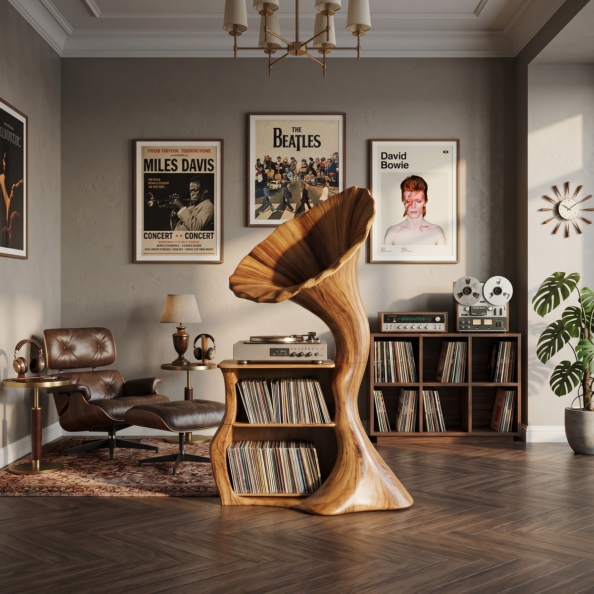 Handcrafted Hardwood Record Player Stand with Cube Storage - Image 6