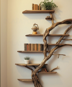 Alternative view of Narrow Corner Tree Branch Wall Shelf in Dark Brown, 84 in Tall