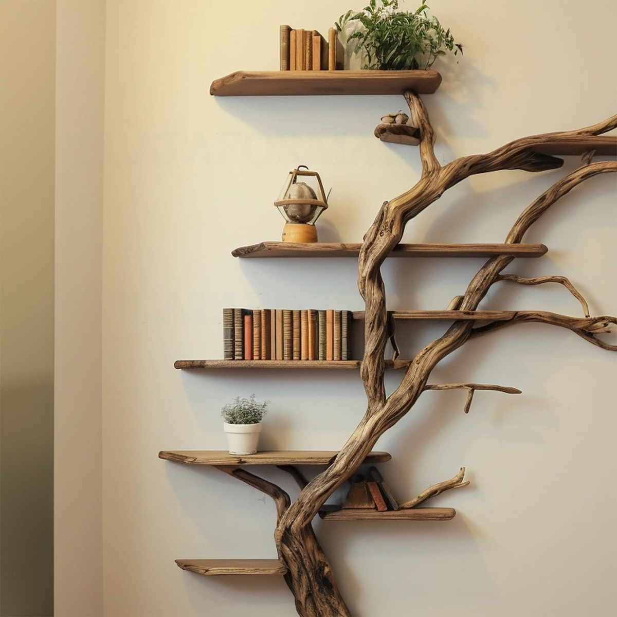 Narrow Corner Tree Branch Wall Shelf in Dark Brown, 84 in Tall - Image 2