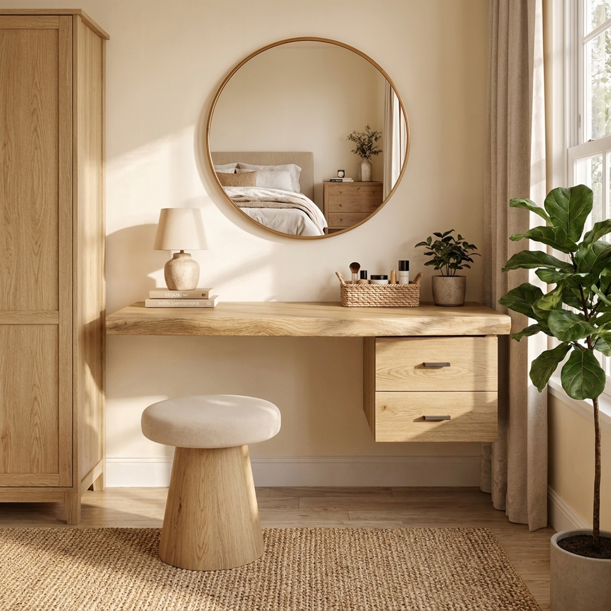 Floating Solid Wood Dressing Table with Drawer for Bedroom - Image 6
