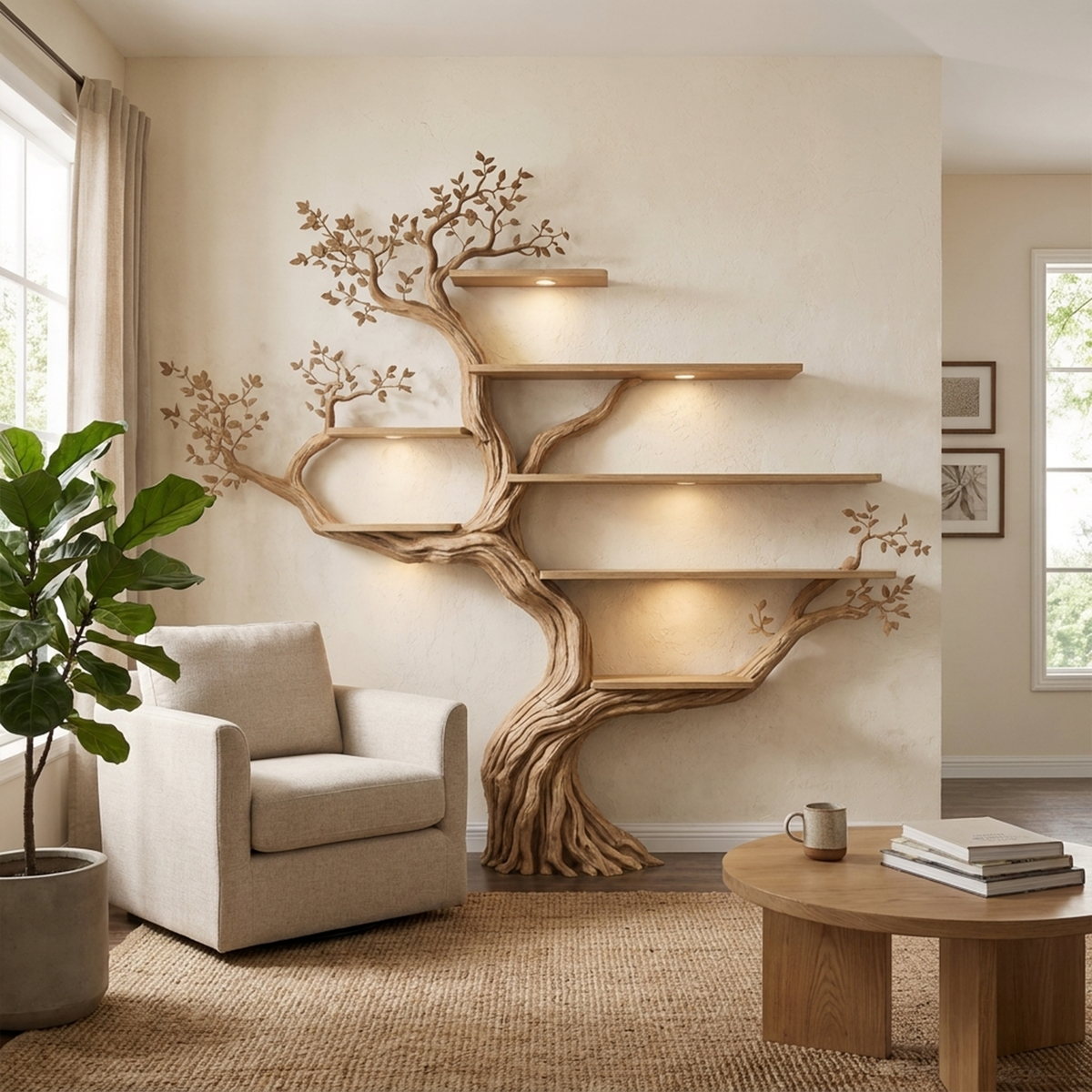 Modern Organic Tree Branch Bookshelf, Flowing Wall Feature - Image 5
