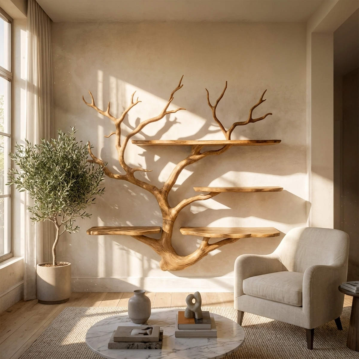 Sculptural Tree Branch Wall Shelf for Living Room and Studio - Image 5