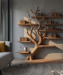 Alternative view of Real Tree Branch Wall Shelf with Floating Boards