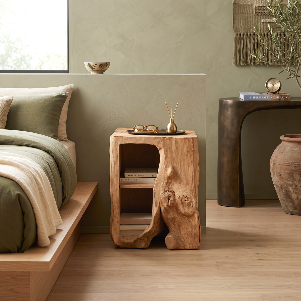 Farmhouse Live Edge Solid Wood Nightstand with Open Shelf - Image 5