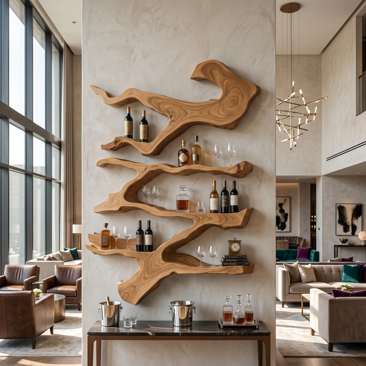 Farmhouse Monkeypod Wood Wall Wine Rack Display - Image 5
