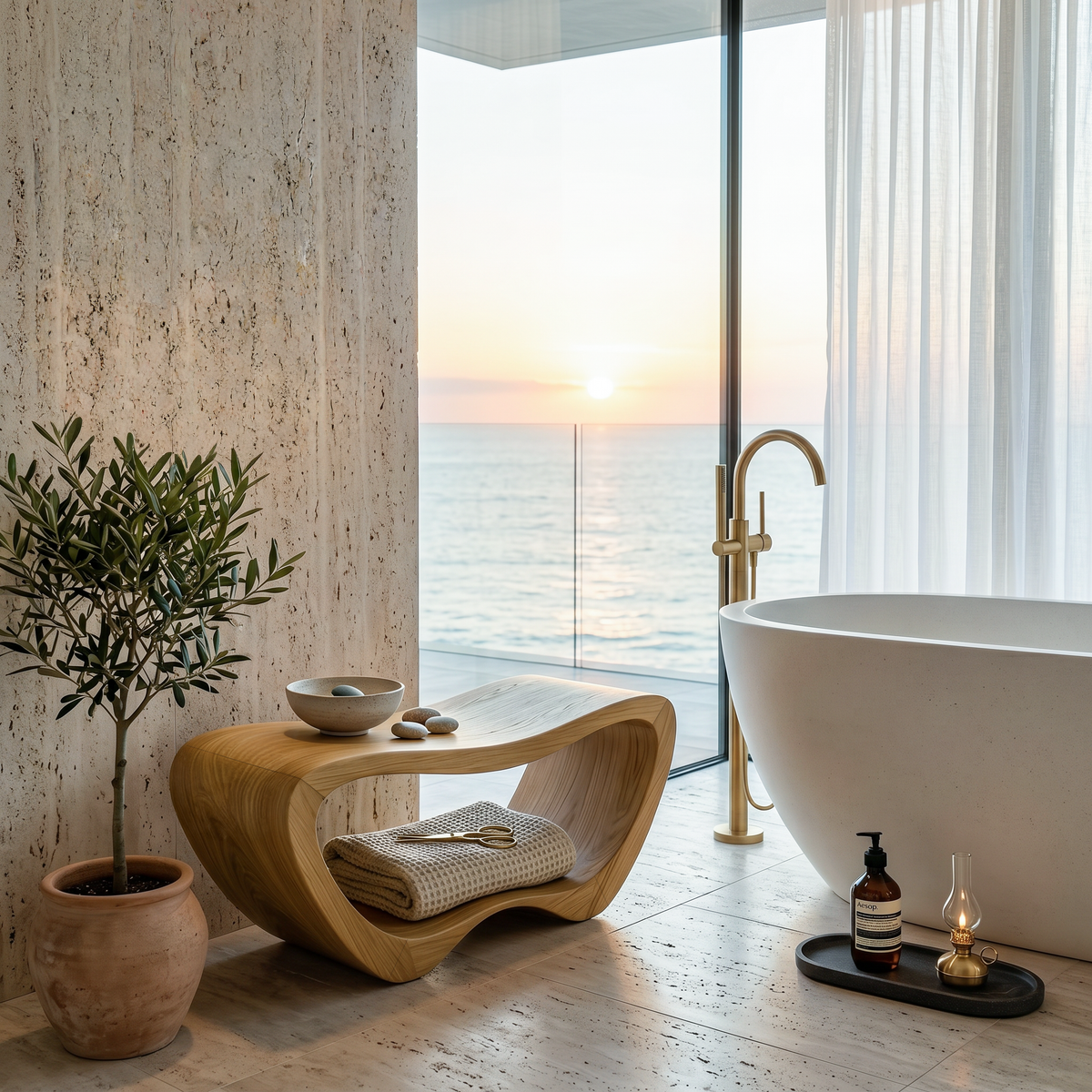 Solid Wood Organic Shower Bench with Open Towel Storage - Image 5