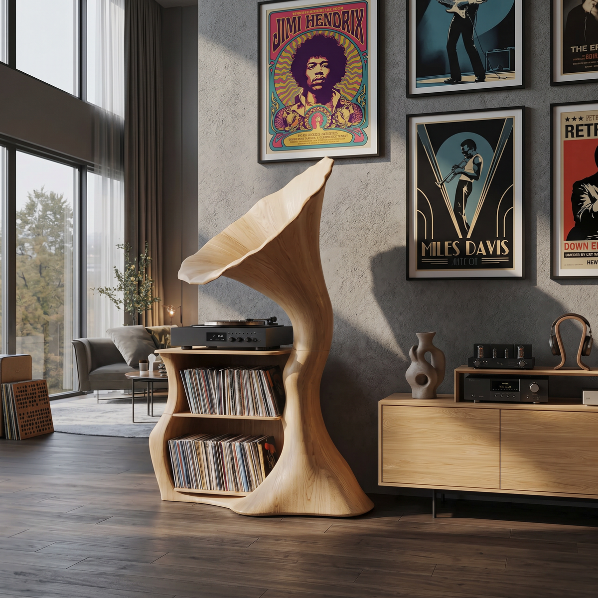 Handcrafted Hardwood Record Player Stand with Cube Storage - Image 5