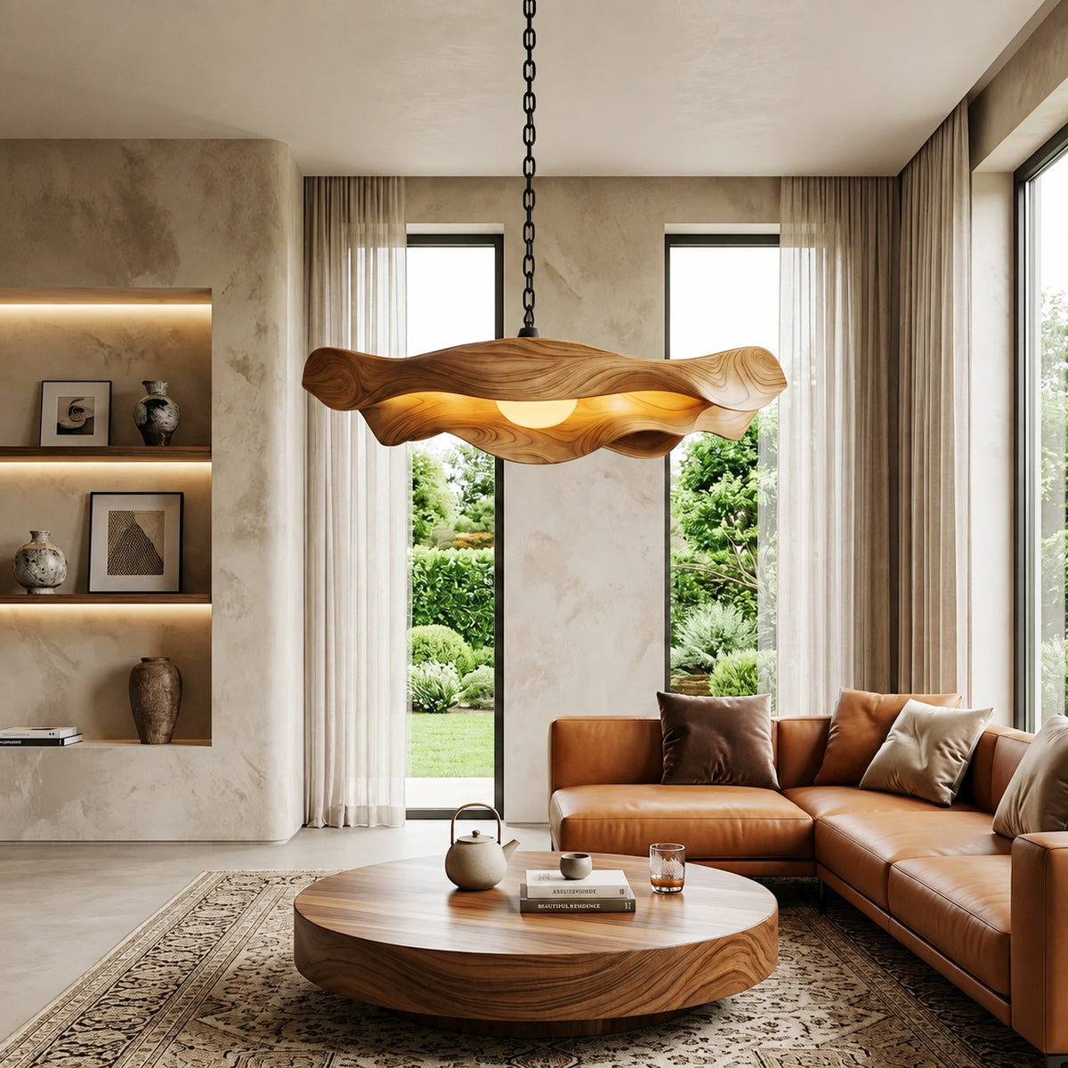 Modern Sculptural Solid Wood Pendant Light with Flowing Contours - Image 5