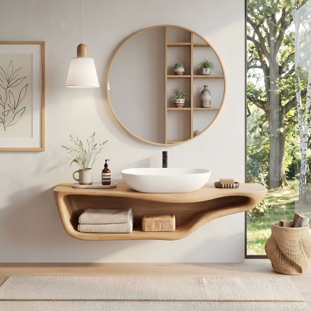 Live Edge Wood Vanity Countertop Shelf for Custom Bathrooms - Image 5